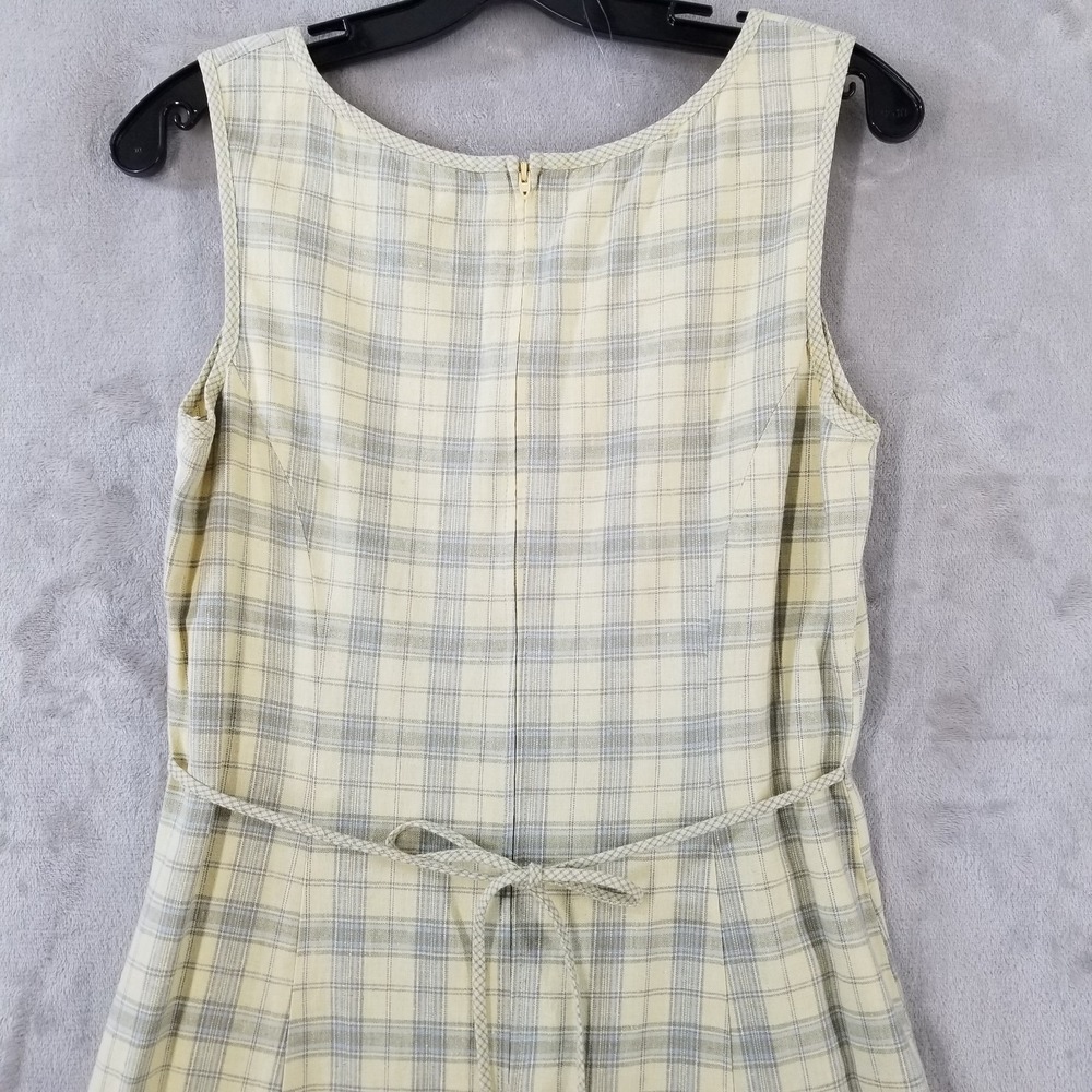 Vintage Carol Anderson Maxi Dress 6 Butter Yellow Plaid Linen Cotton USA Made - Picture 4 of 10